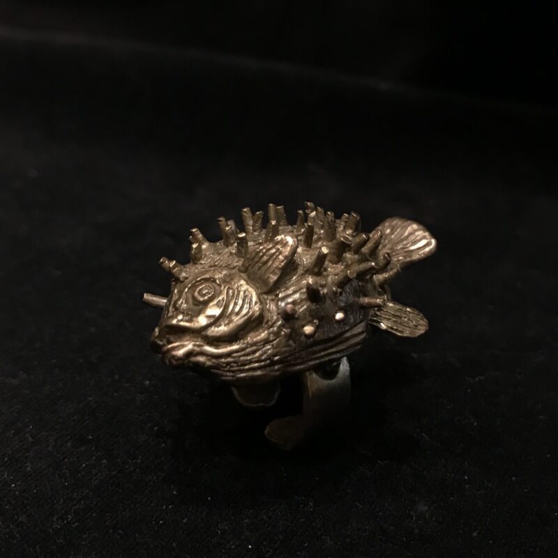 Puffer fish ring in bronze. Handmade in Florence with lost wax casting technique. Adjustable size. Also available in silver.